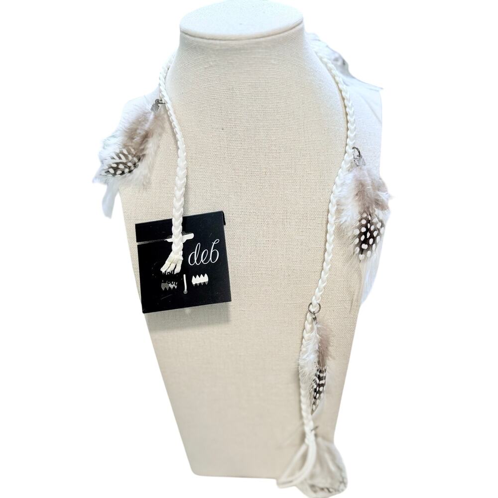 Deb Feathered Braided Hair Extension – White Faux Suede, 20”, Clip-In Accessory